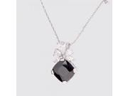Charming Silver Plated Flower Shape and Square Zircon Pendant Necklace Black