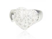 J 1411 Sparkling Rhinestone Heart Shape Women Open Ring Free Size Silver