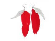 Elegant Red Feather Wing Style Dangle Earrings