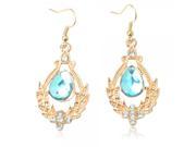 Alloy Water Drop Design Drop Earrings with Flower Leaf Pattern Blue and Golden