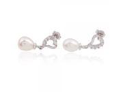 Rhinestone Encrusted Heart shape and Water Drop Shape Pearl Earrings