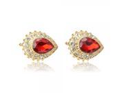 2Pcs Elegant Water drop Pattern Rhinestone Ruby Stud Earrings Red Golden