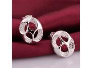 925 Silvering Hollow out Style Rhinestone studded Copper Stud Women s Earrings Silver