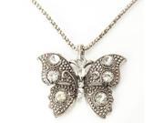 Butterfly Pendant Antique Necklace with Alloy and Rhinestone for Women Silver