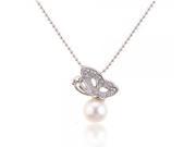 Korean Style Sparkling Rhinestone Butterfly Bead Pendant Necklace Silver