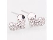 Half Diamante Heart Shape Sterling Silver Stud Earrings