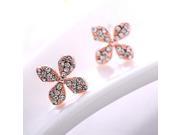 2pcs Korean Style Delicate 4 Leaf Flower Rhinestone Alloy Women Stud Earrings Golden