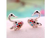 Korean Style Exquisite Small Colorful Rhinestoned Alloy Swan Stud Earrings Golden