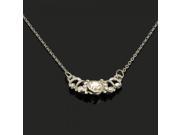 Elegant Symmetrical Three Petal Rhinestones Studded Necklace Silver