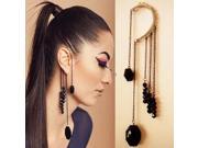 Retro Tassel Style Black Stones Decorated Long Womem s Earrings Black