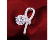 925 Silver plating Cute Ear shaped Style White Rhinestone Copper Women s Ring Silver