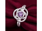 925 Silver Plating Elegant Purple Rhinestone Three layer Flower Style Women s Ring Silver
