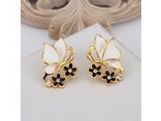 Tin Alloy Gold plated Rhinestone Embedded Butterfly Shape Earrings White