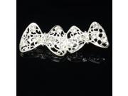 Noble Alloy and Rhinestone Two Bowknots Design Brooch Silver