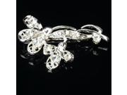Noble Alloy and Rhinestone Three Leaves Design Brooch Silver