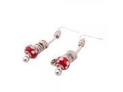 Silver Plated Dangle Earrings with Beads Red