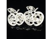 Beautiful Alloy and Rhinestone Two Apples Brooch Silver