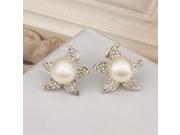 Tin Alloy Platinum plated Artificial Pearl Bead Rhinestone Decorated Star Shape Earrings White