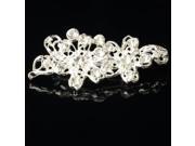 Delicate Alloy and Rhinestone Two Flowers Design Brooch Silver