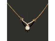 Exquisite Alloy Rhinestone Necklace with Pearl Crossing Pattern Golden