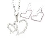 Lovely Double Heart Shaped Rhinestone Necklace and Heart Shape Earrings Set