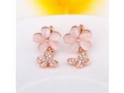 2pcs 18K Lovely Flowers Butterfly Shape Tin Alloy Stud Earrings Rose Golden