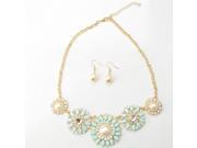 Alloy and Resin Bohemia Flower Design Necklace and Stud Earrings Set Green and Golden