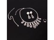 Wedding Bridal Jewelry Waterdrop Rhinestone Necklace Earrings Bracelet Ring Set