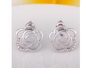 2pcs 18K Platinum Elegant Rhinestone Rose shaped Tin Alloy Earrings White