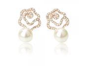 Fashion Flower Shape Gilded Earrings with Pearl Rhinestone for Women Golden