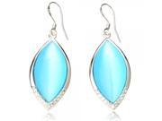 2pcs Delicate Oval Shape Opal 625 Silver Rhinestone Women Earrings Blue