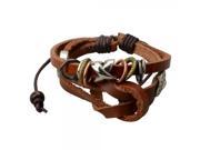 Retro Knotted Adjustable Leather Bracelet with Beads Coffee