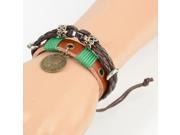 Stylish Leather Band Women Bracelet with Ancient Coin Pattern