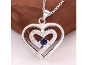 Lovely Double Heart Pendant Shape Environmental Copper Female Women s Necklace Blue