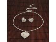 Heart Rhinestone Jewelry Necklace Stud Earrings Set