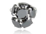 J 1427 Exquisite Six Zircon Women Ring Silver and Black