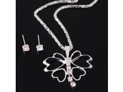 Personalized Hollowed out Butterfly Shape Rhinestones Necklace Stud Earrings Women Jewelry Set Silver