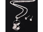 Elegant Heart Shape and Circle Pendant Alloy Rhinestone Necklace with 2pcs Earrings Jewelry Women Jewelry Set Silver