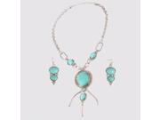 Elegant Oval Turquoise Pendant Necklace Earrings Sets