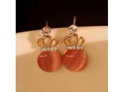 Exquisite Crown Opal Decorated Stud Women s Earrings Pink