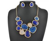 S083 New Geometry Irregular Resin Beads Diamante Necklace Earrings Jewelry Set Blue
