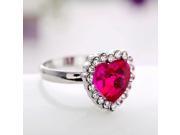 Fully Rhinestoned Sweet Heart Shaped Crystal Woman Ring Silver