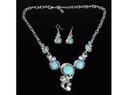 Elegant Five Round Rhinestone Studded Turquoise Necklace with 2pcs Earrings Blue