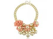 Exaggerated Stylish Personalized Rose Flower Pearls Statement Necklace Pink