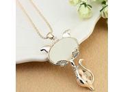 Top grade Charming Little Fox Pendant Design Alloy and Opal Female Necklace Sweater Chain Golden
