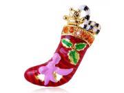 Creative Christmas Socks Rhinestone Studded Alloy Pin Brooch Multi Colored