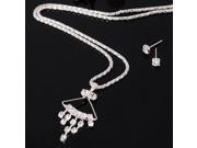 Exquisite Tassel Style Pendant Rhinestones Necklace Stud Earrings Women s Jewelry Set Silver