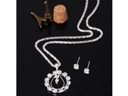 Fashionable OL Style Circle Shape Rhinestones Necklace Stud Earrings Women s Jewelry Set Silver