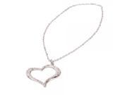 Fashionable Open Heart Crystal Sweater Chain Long Necklace Silver
