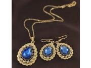 Fashion Graceful Hollowed out Engraving Heart of Ocean Necklace Earrings Jewelry Set Blue